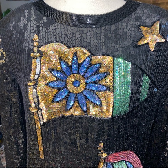 Vintage Creative Creations Sz M Silk Lined Fully Beaded Sequined LS Top - Picture 8 of 13